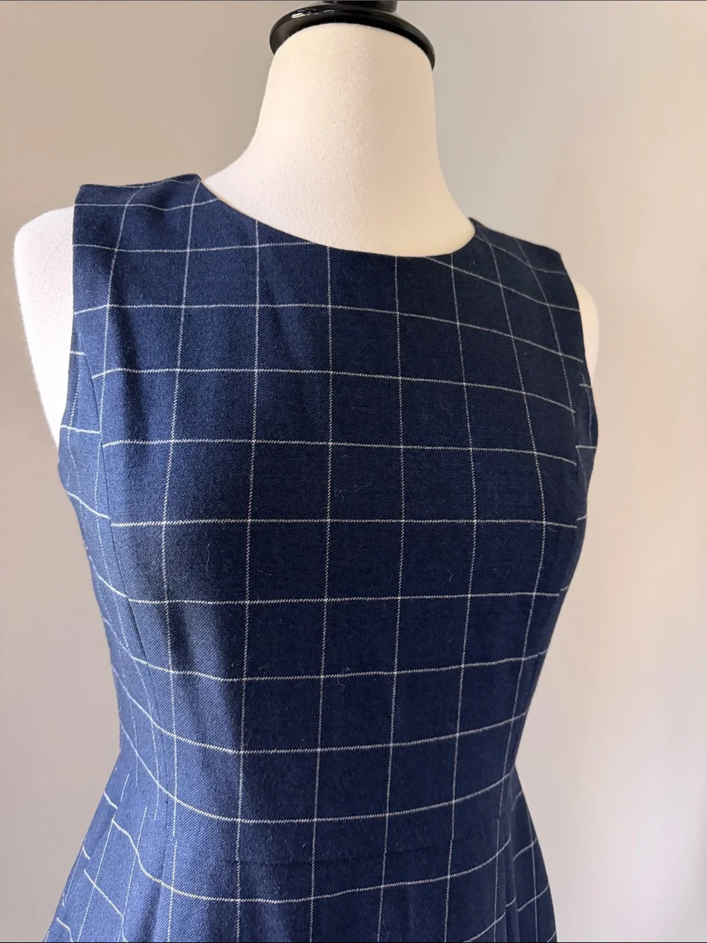 J.Crew Navy Blue Windowpane Pleated Hem Sheath Dress w/ Pockets (size 2P)